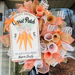 Carrot Patch Burlap and Mesh Wreath